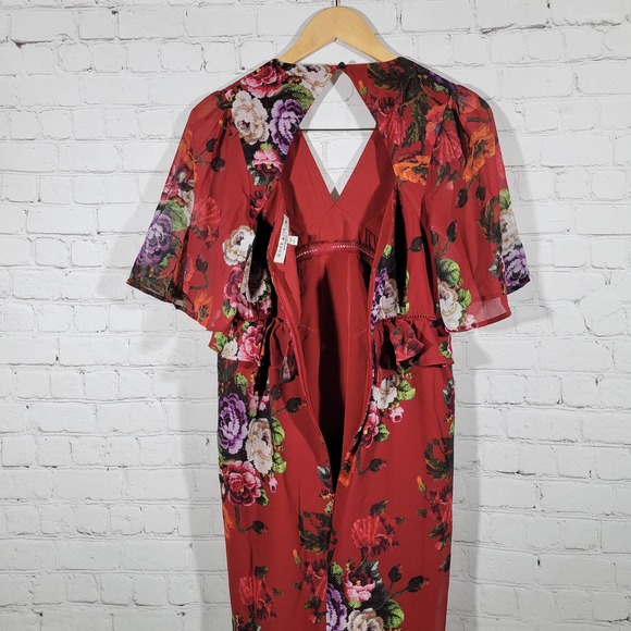 Hope & Ivy Maternity Flutter Sleeve Midi Tea Dress In Mixed Floral 6 NWT - Picture 9 of 14